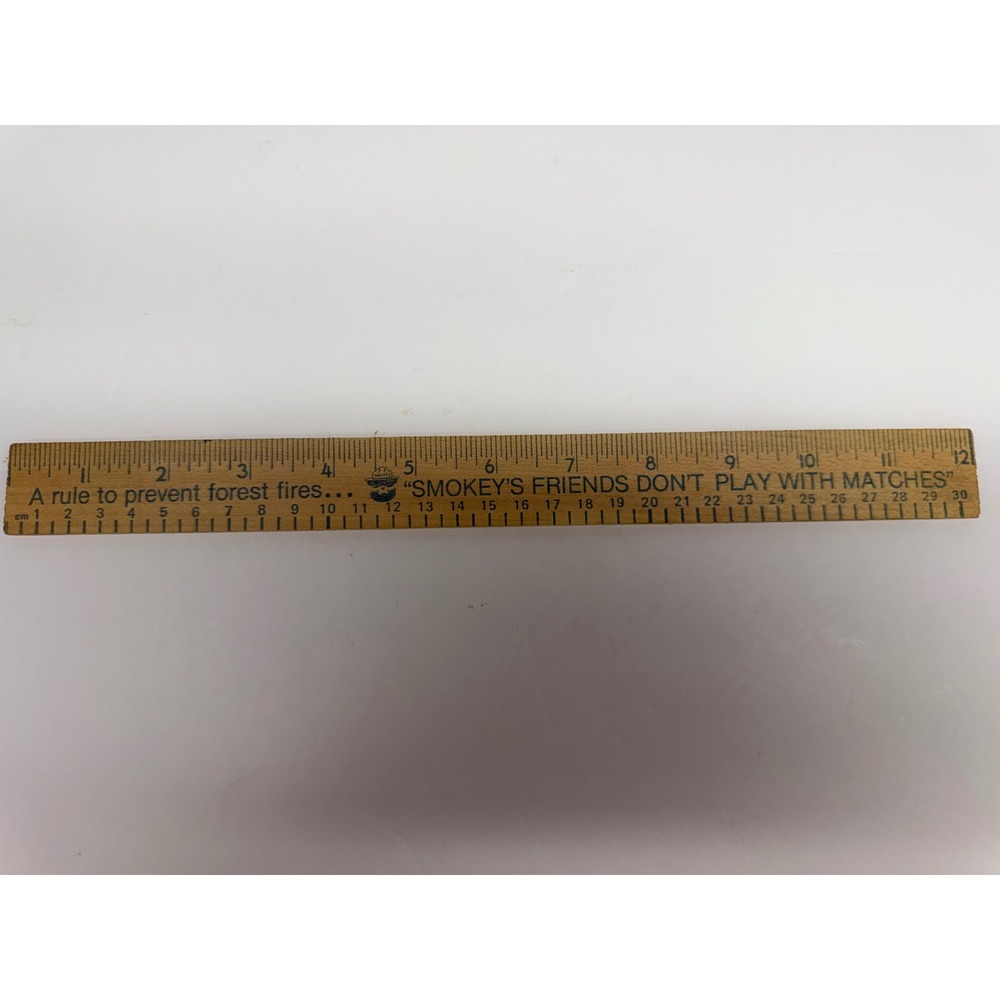 Vintage Smokey Bear Wooden Ruler 12 Inch Forest Service Fire Prevention Message